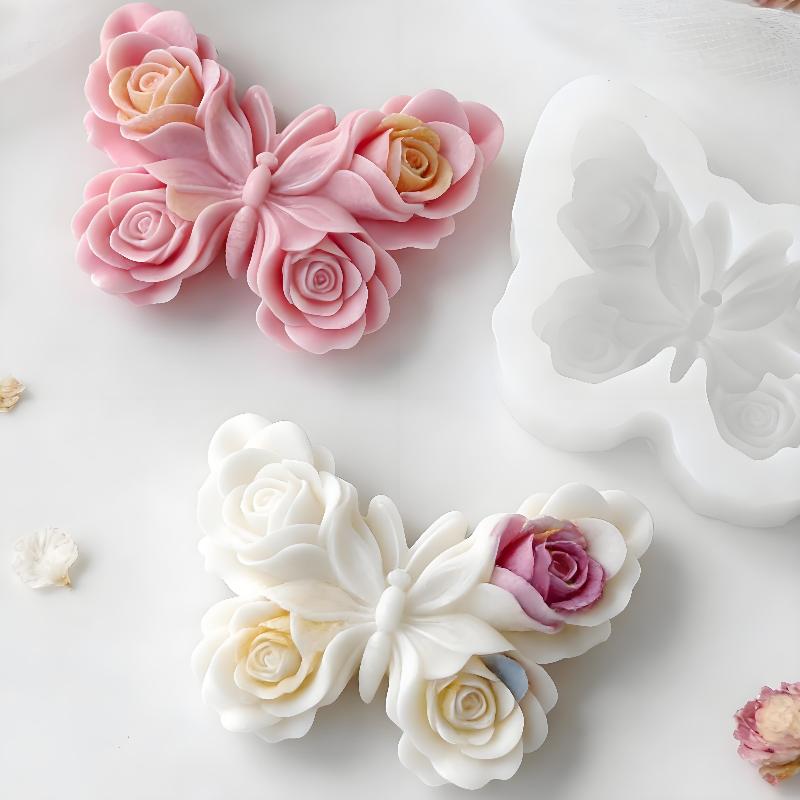 Supplies Of Candle - Cetakan Silikon Bentuk Kupu-kupu Mawar DIY,